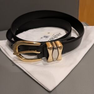 Favorite Daughter Split Decision Black Leather Belt With Silver & Gold Buckle